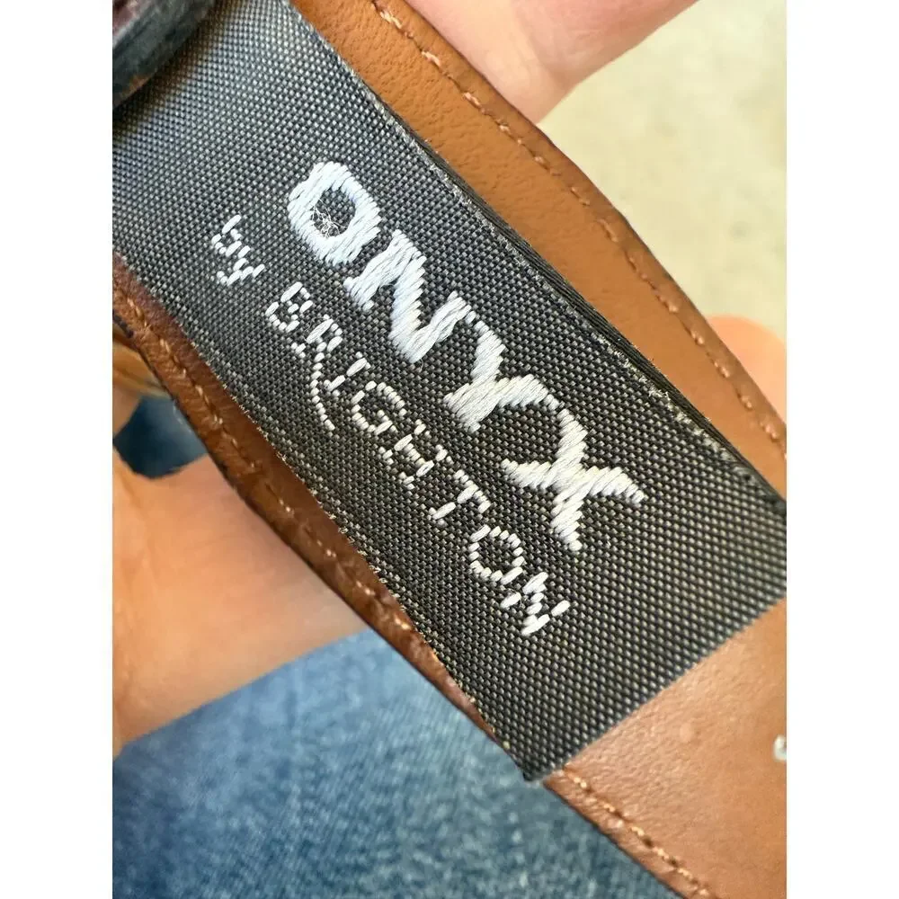 Brighton Onxy black brown  leather belt silver hardware‎ womens  size 38